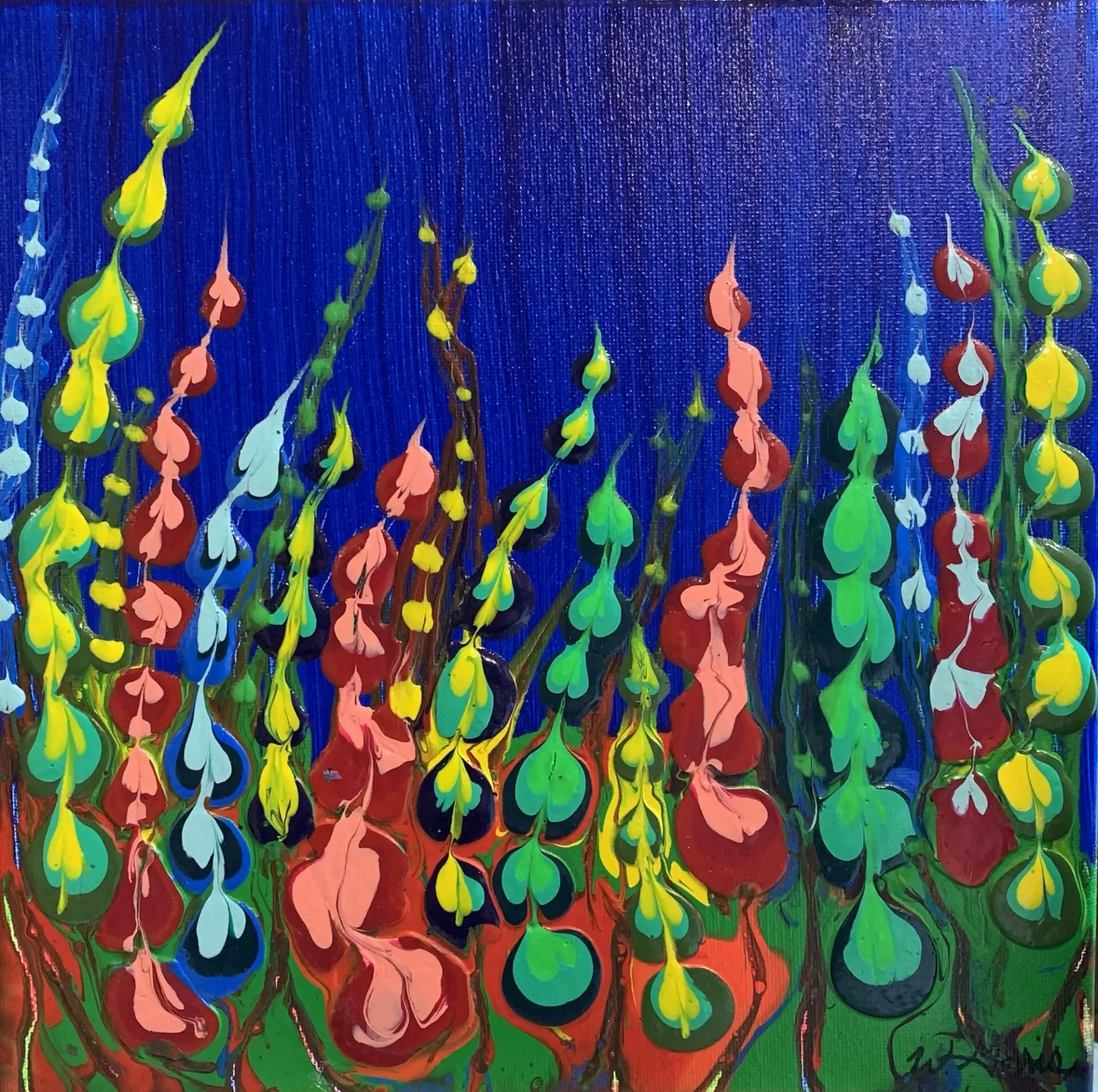 Flowers Under the Sea, 10in x 10in-Original!