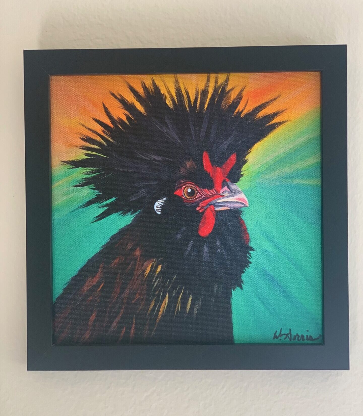 Mr. Bed Head, 8in x 8in- in Frame, Giclée Acrylic on Canvas