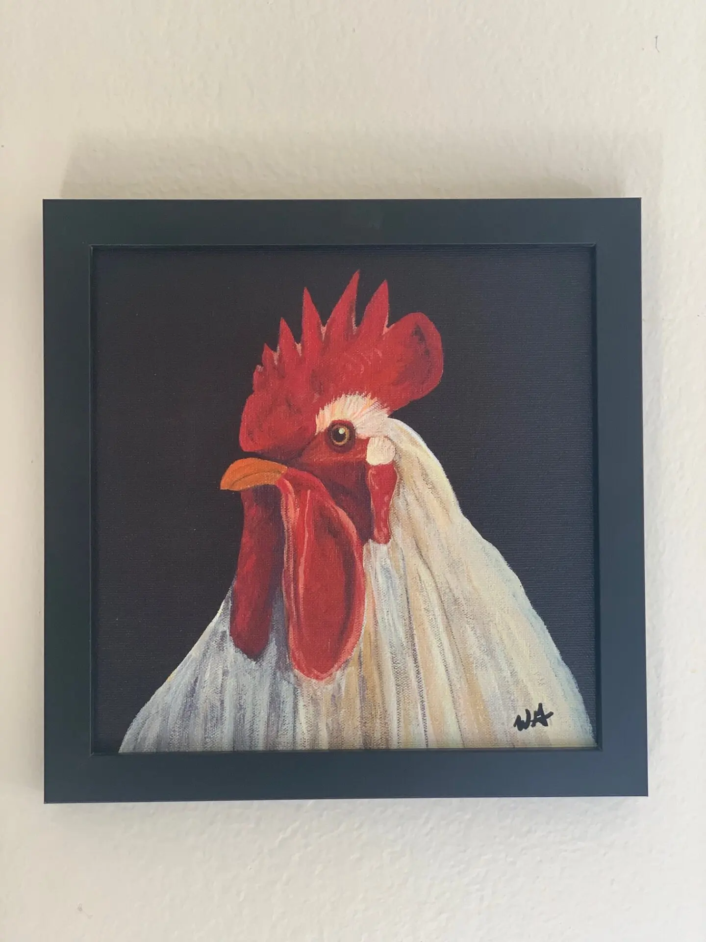 Regal Rooster, 8in x 8in- in Frame, Giclée Acrylic on Canvas