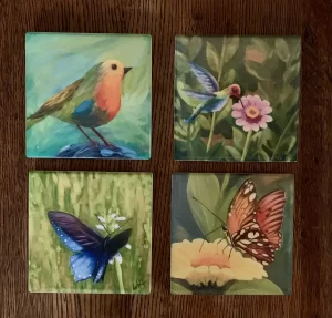 Birds & Butterflies Ceramic Coaster Set