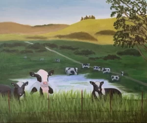 Curious Cows @ Dinner Time 20in x 24in- Original!