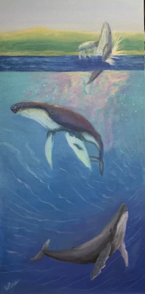 Whales in Hawaii 24in x 12in - Acrylic on Canvas, Orginal!