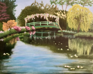 Monet's Pond, 20in x 16in-  Acrylic on Canvas, Framed Original